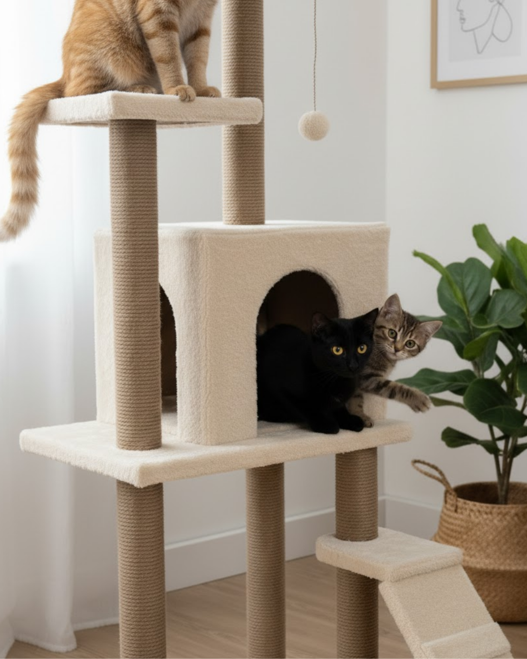Reyo Pet Kedi Tırmalama Kedi Evi Ve Kedi Oyun Evi - Bej