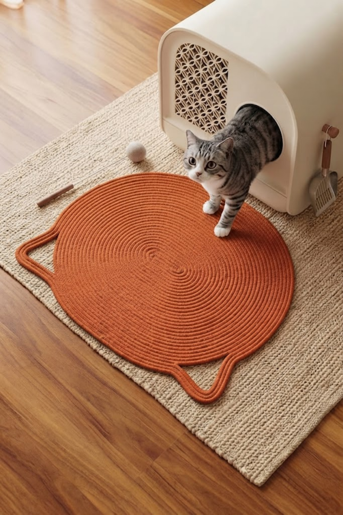 Reyo Pet El Yapımı Kedi Kulaklı Tırmalama Matı, Kedi ve Köpek Mama Matı %100 Pamuk Turuncu
