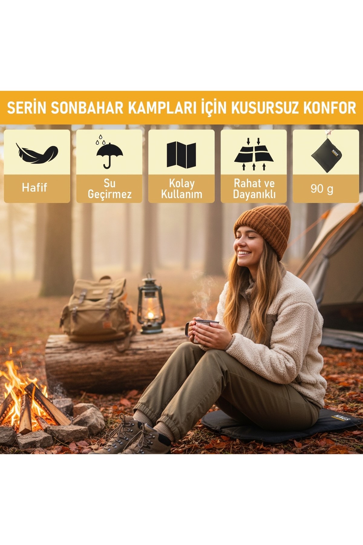 Haegs Outdoor Oturma Minderi, Kamp Matı, Yürüyüş, Stadyum ve Seyahat İçin Katlanabilir Su Geçirmez Oxford Kumaş Termal Oturma Minderi - Açık Mavi