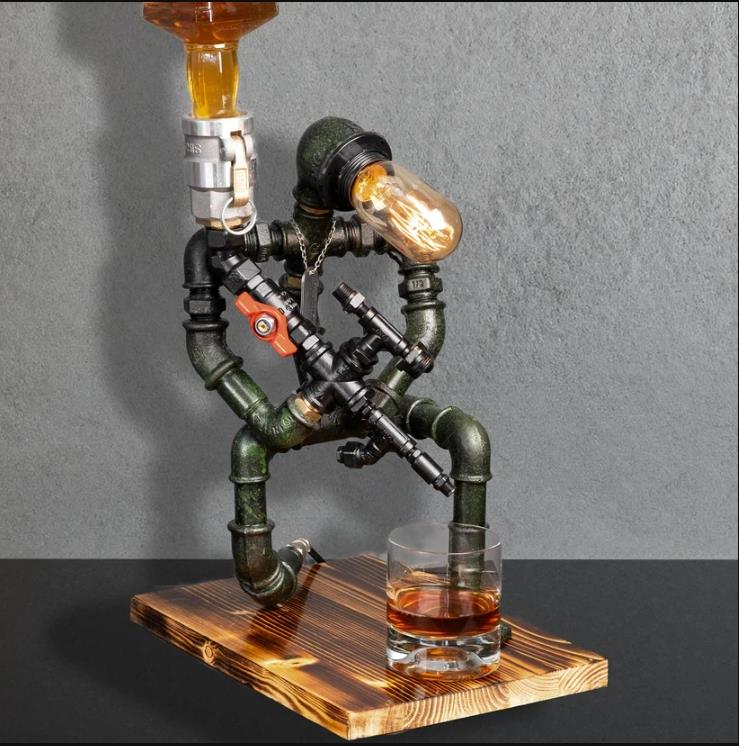 Rustik Atölye Sniper Masa Lambalı Lampenser İçki Musluğu Koyu Ceviz