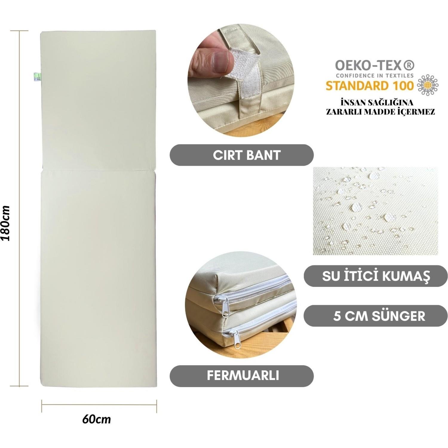 Bysay Taşınır Katlanır Şezlong Minderi Kamp Minderi Su Itici Kumaş Fermuarlı 5 Cm(Krem)