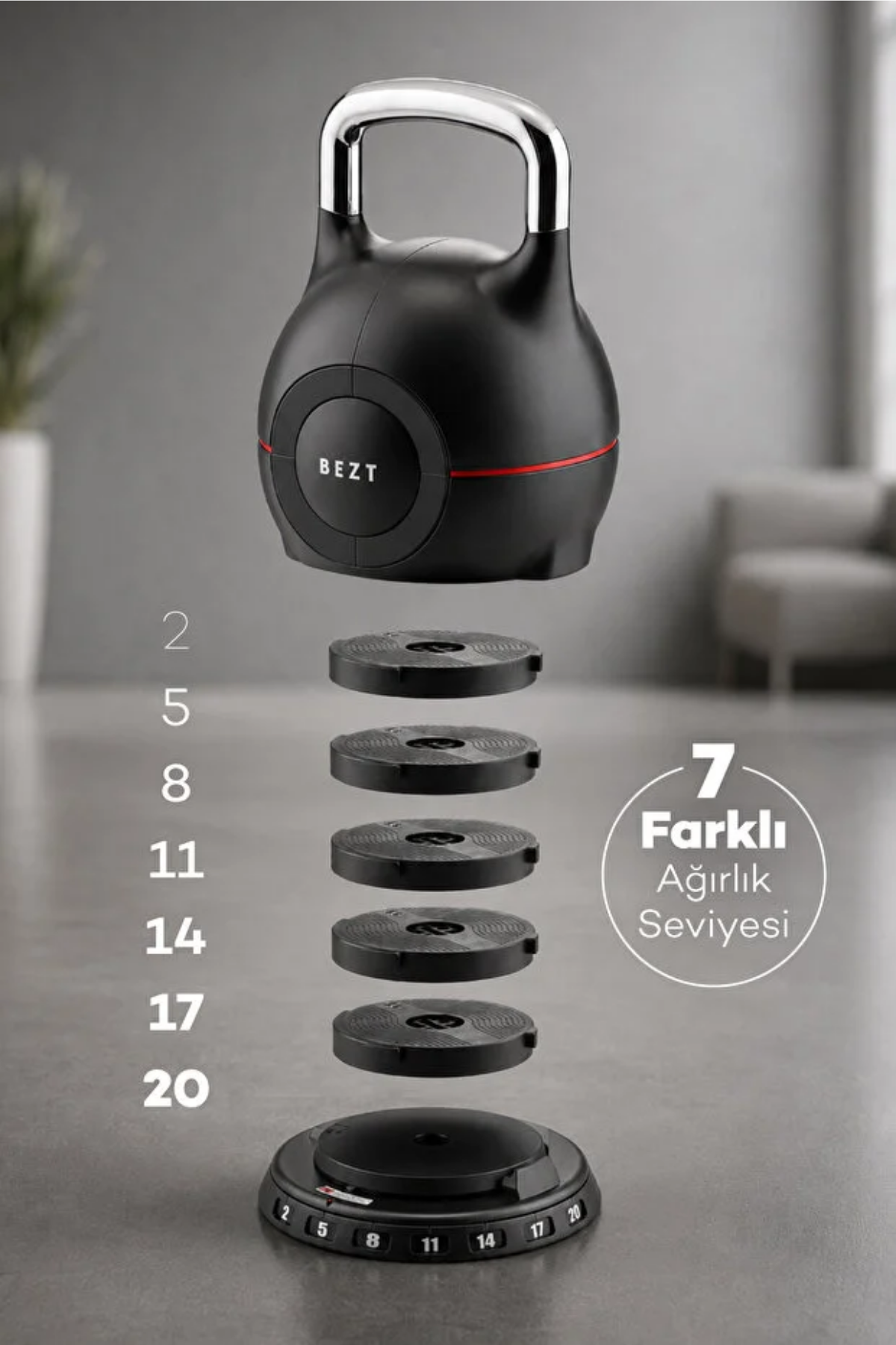 Bezt Pro Ayarlanabilir Kettlebell 20 Kg Siyah - Çok Fonksiyonlu Ağırlık Ayarlı Döküm Kettlebell