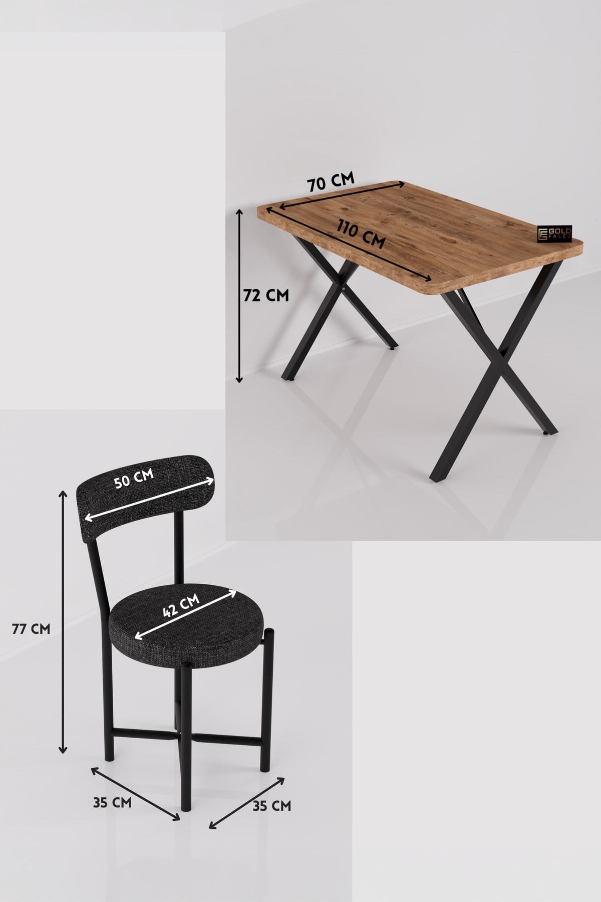 Reyo Falez Elma 110x70 cm Masa Takımı 4 Sandalyeli Modern Mutfak Balkon Kafe Yemek Masası Seti Atlantik Çam - Antrasit 9881
