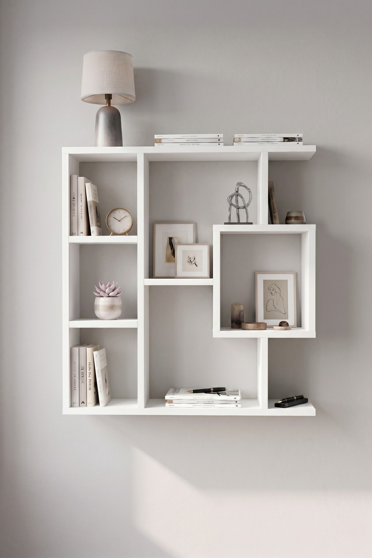 Enda Home Yegane Duvar Rafı, Duvar Kitaplığı, Dekoratif Kitaplık, Modern Kitaplık, Zeminde veya Duvarda Kullanıma Uygun Beyaz