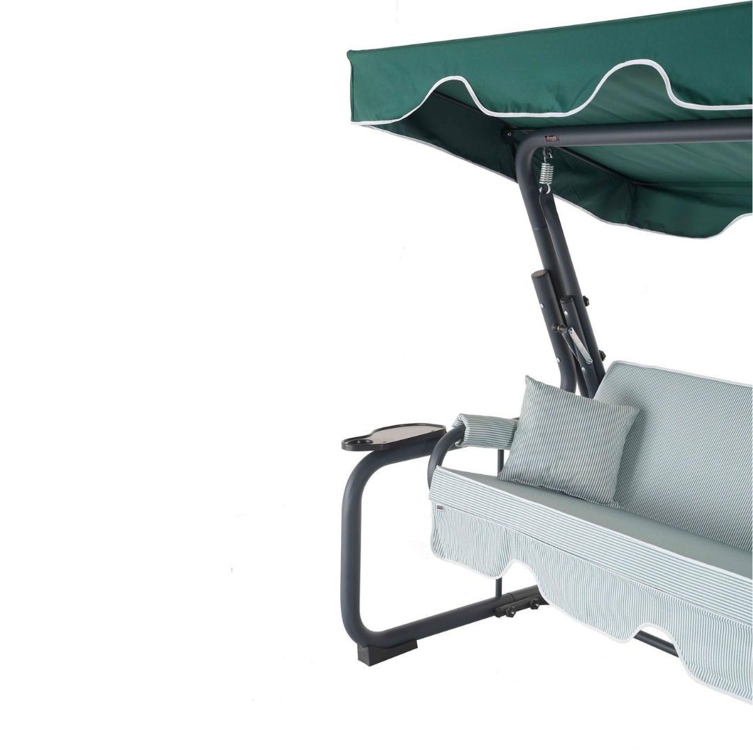 Erinöz Rubus 4 Kişilik Bahçe Balkon Teras Salıncağı - Minder: Yeşil Çizgili Tente: Yeşil