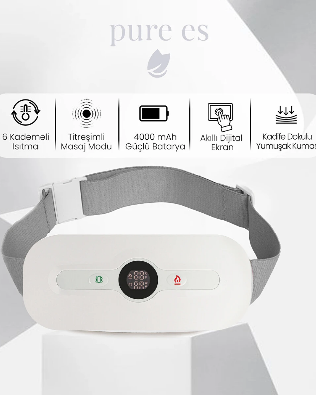 Pure Es Isıtıcılı Akıllı Bel ve Sırt Masaj Kemeri Beyaz