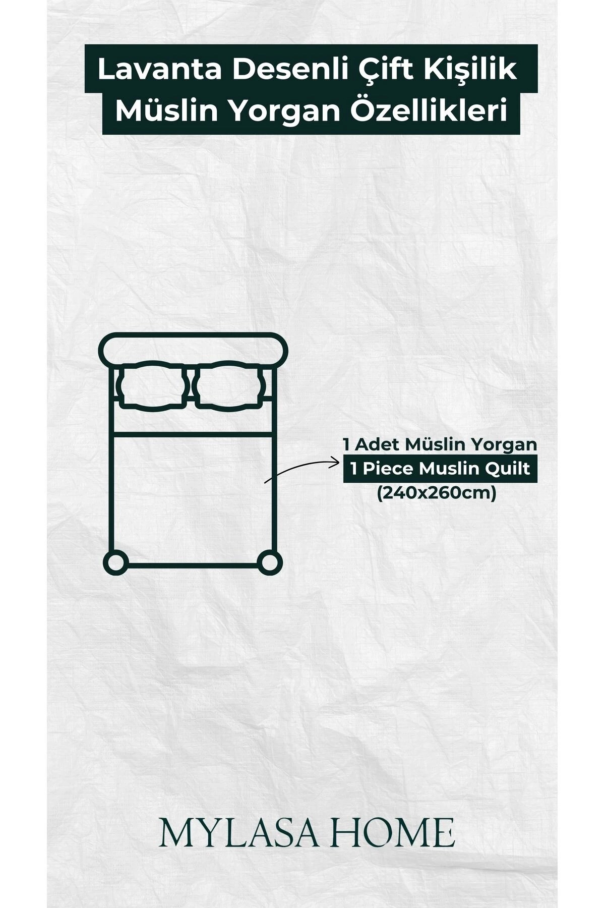 Mylasa Home Müslin Kosha Serisi Lavanta Desenli Yorgan 240x260cm Haki
