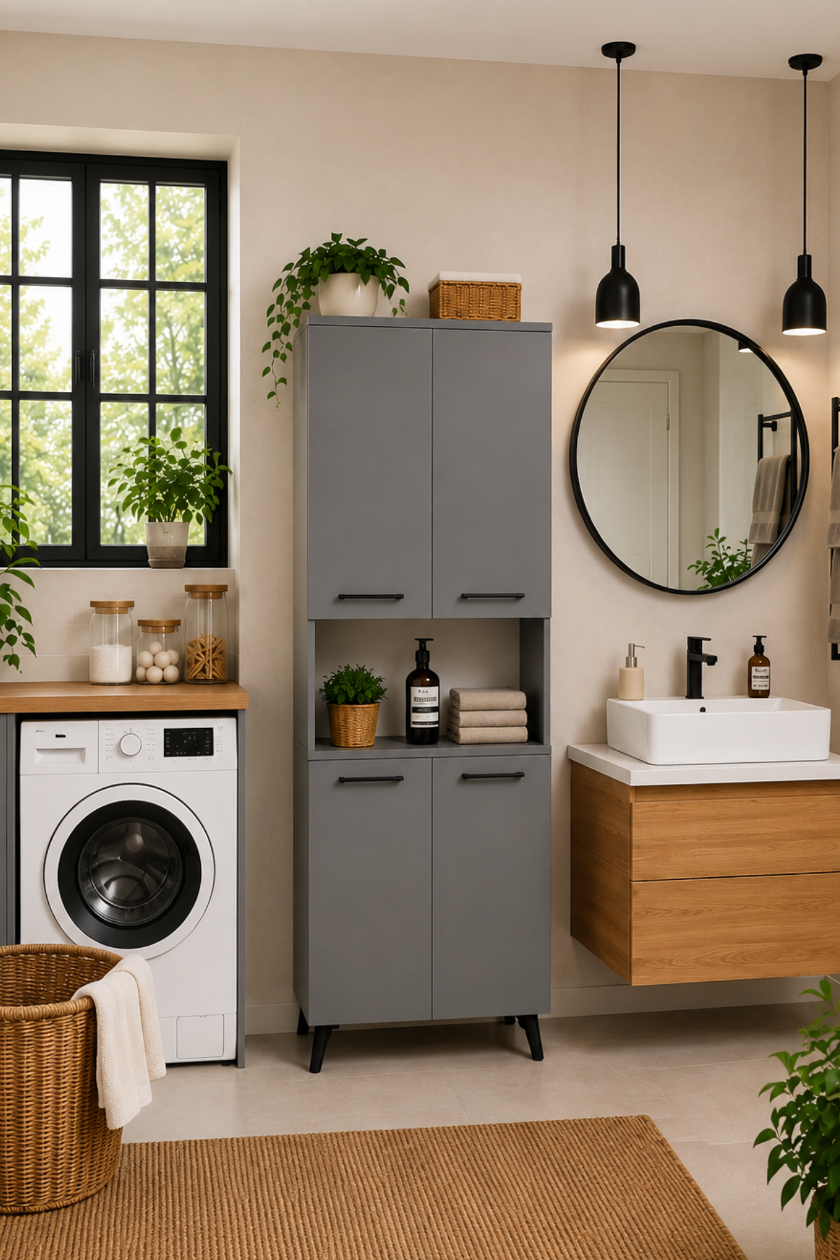 Enda Home Listra 4 Kapaklı Çok Amaçlı Dolap 170,8 cm,  Raflı, Ayaklı Depolama Dolabı - Antrasit