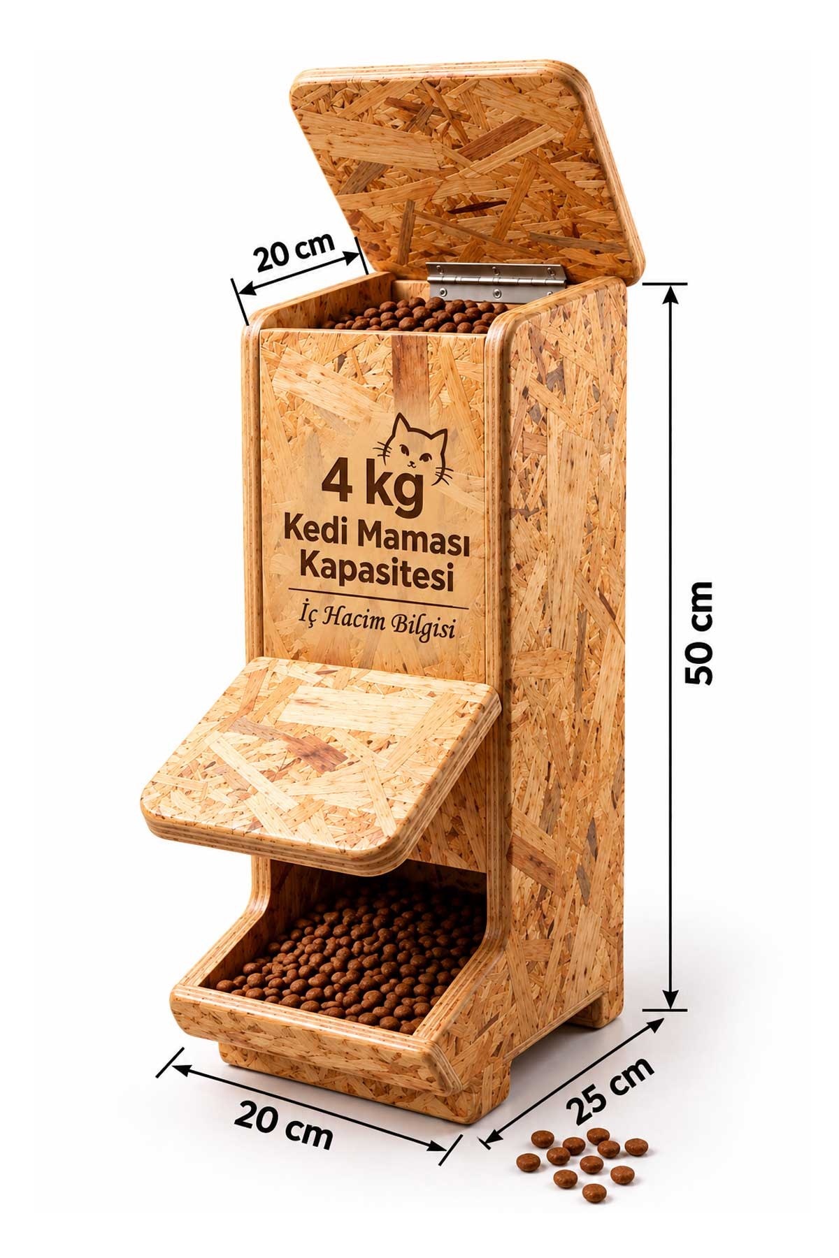 Narım Mama İstasyonu, Sokak Kedileri İçin Mama Kabı, 4 KG Kapasiteli OSB Ahşap, 50x20x25 cm