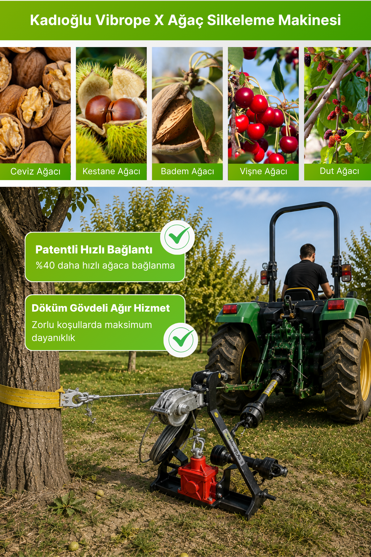 Kadıoğlu Vibrope X Şanzımanlı Pistonlu Halatlı Ağaç Silkeleme Makinesi