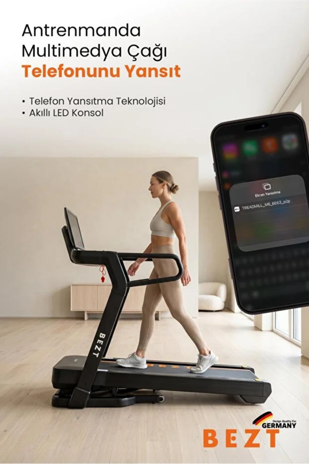 Bezt BZT-SPR700 Run Smart Ultra 4 HP Ekranlı Koşu Bandı (180 kg Kapasite / Telefon Yansıtmalı LED)