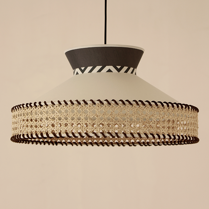 Mylamp Ece Siyah Krem ve Siyah Örgülü Doğal Hazeran Avize 50x30 cm