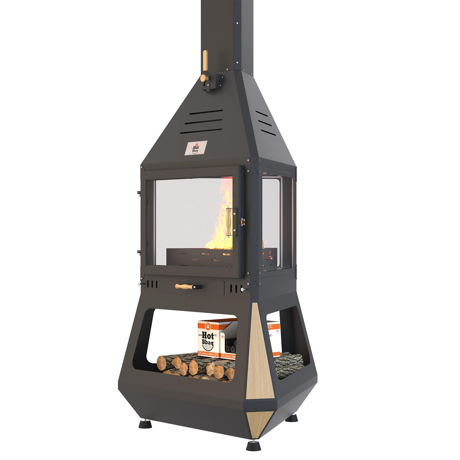 Hotbbaq Hot Triangle v1 Seramik Camlı Orta Şömine