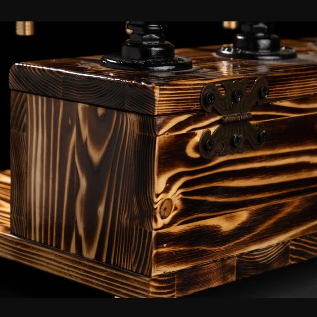 Rustik Atölye Define 3 Musluk Ahşap İçki Dağıtıcı Koyu Ceviz