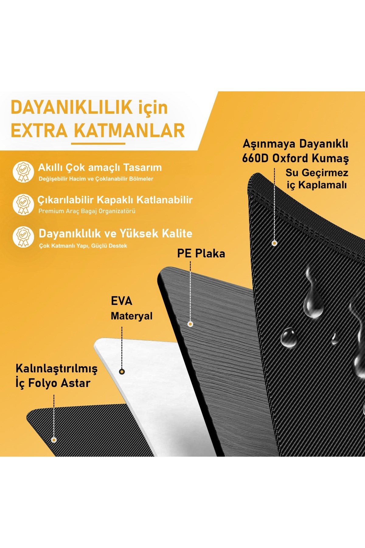 Haegs Araç Bagaj Düzenleyici, Soğutucu Çantalı Bagaj Organizer Sağlam Katlanabilir, Otomobil ve SUV`lar için, Cepli, 3 Ana Bölmeli, 100L /  90x40x28 cm - Siyah