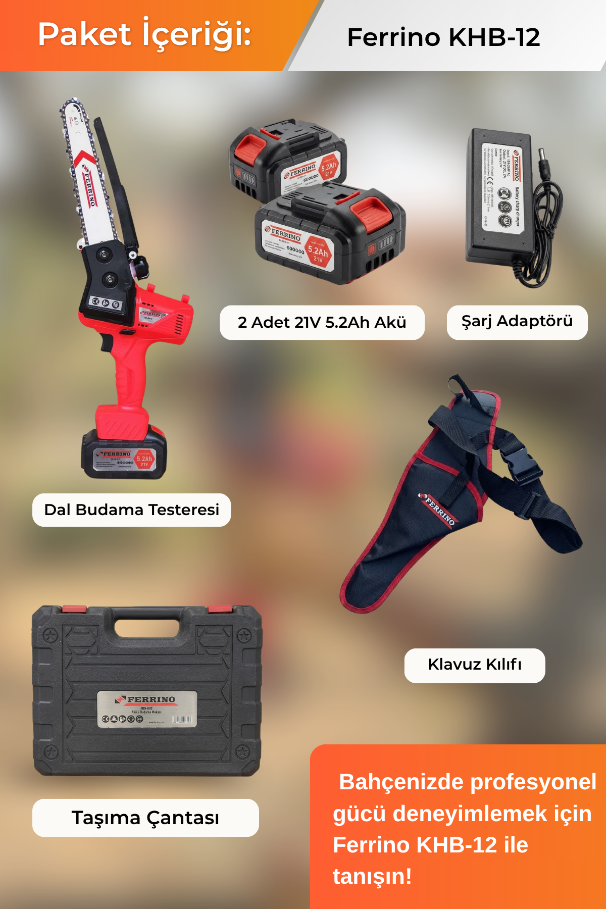 Ferrino KHB-12 21 V 5.2 Ah Çift Akülü Dal Budama Testeresi