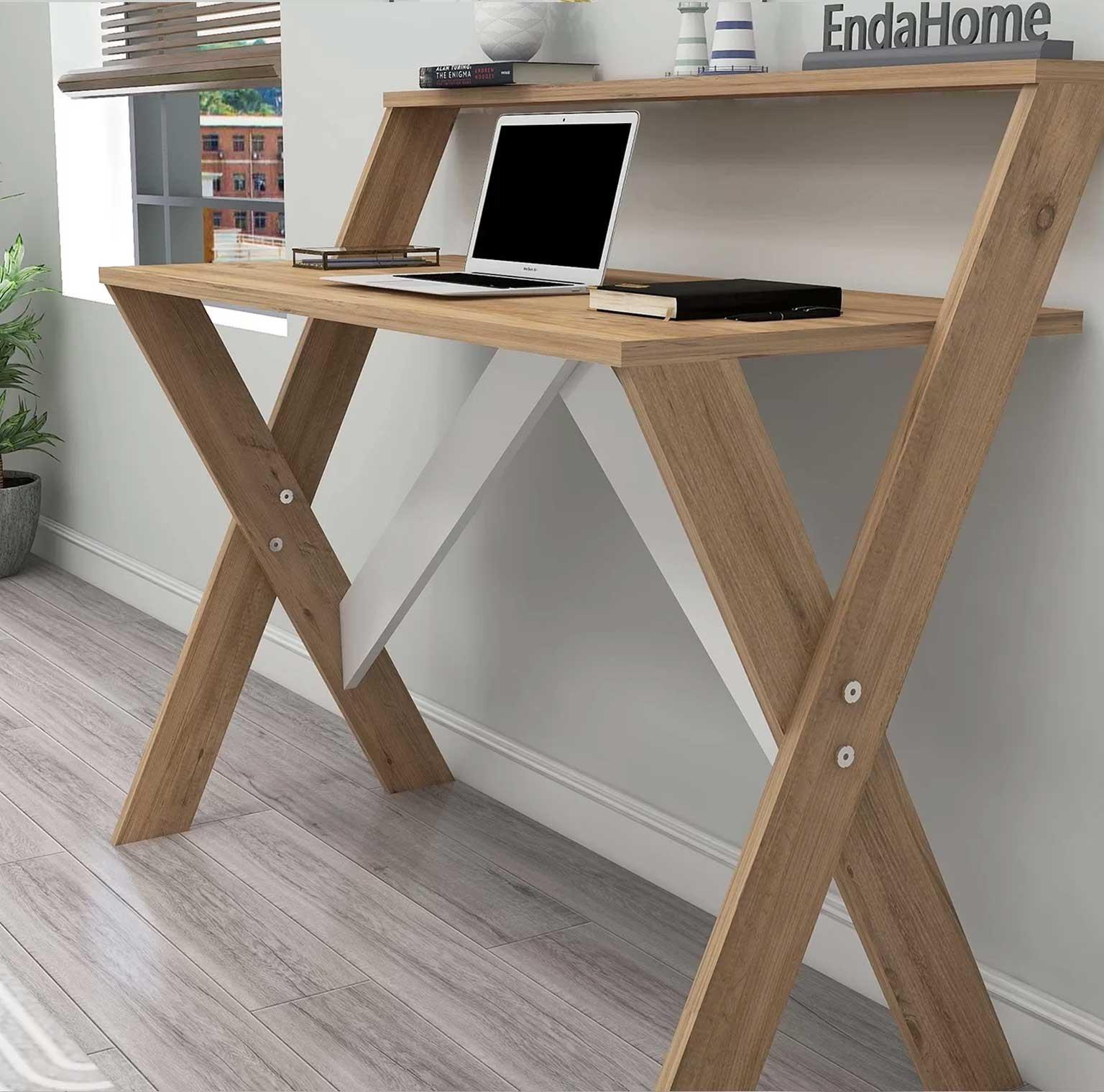 Enda Home X Ayaklı Raflı Ders Çalışma Masası 50x90 cm Antrasit - Çam