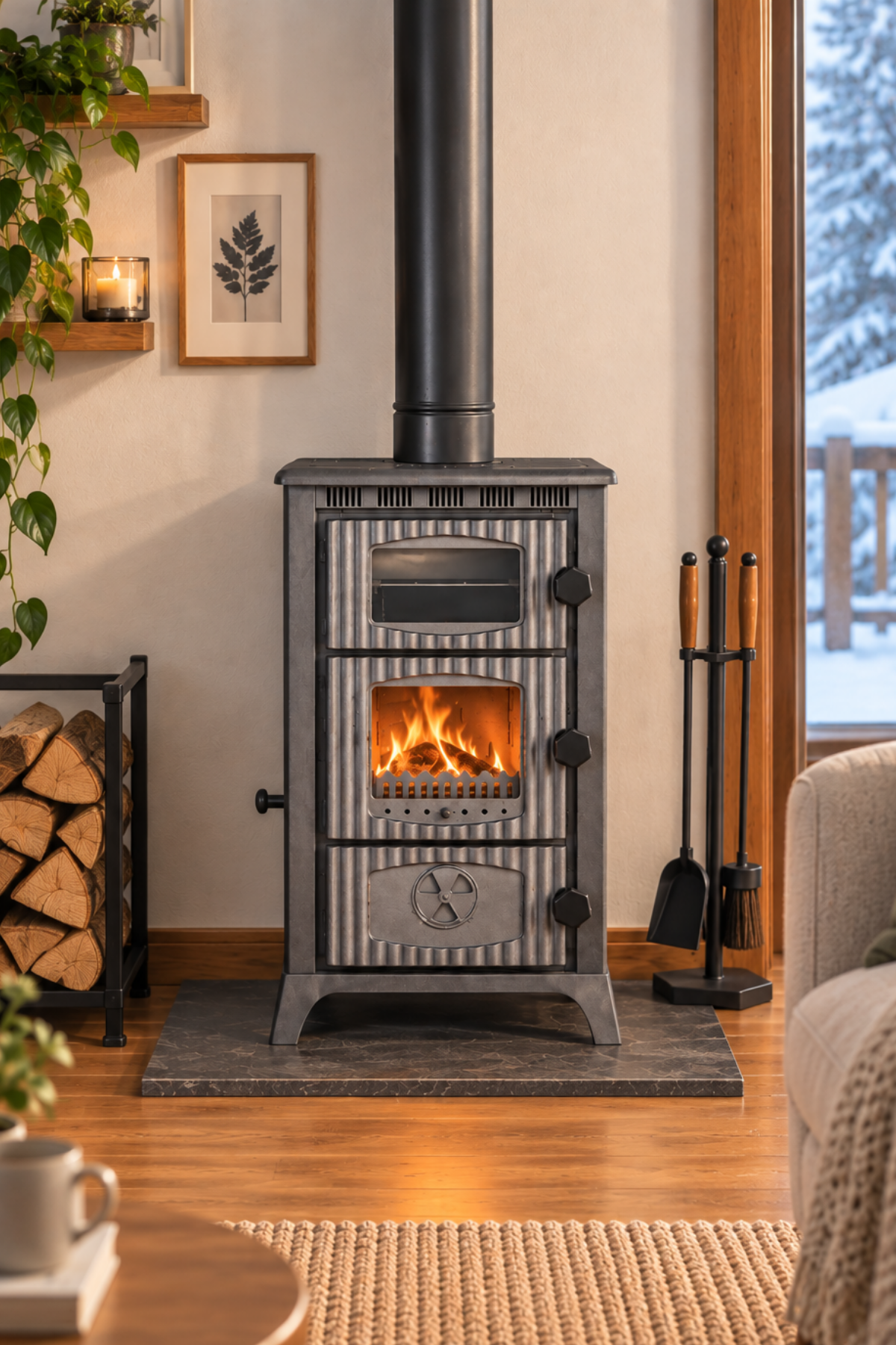 Reyo Stove Kambo Camlı Fırınlı Döküm Tuğlalı Şömine Soba