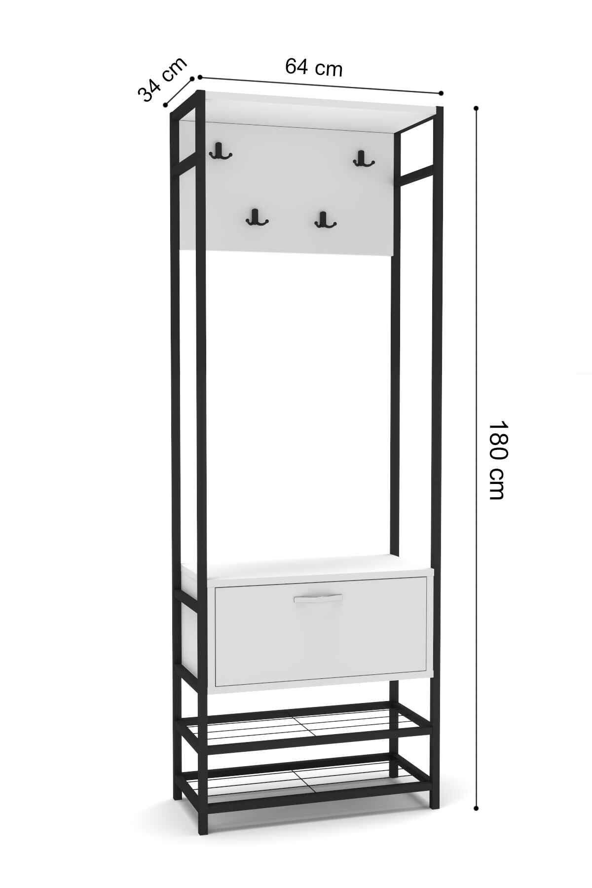 Reyo Falez Portmanto Metal Ahşap Askılık Mini Vestiyer Portmanto Ayakkabılık Çam