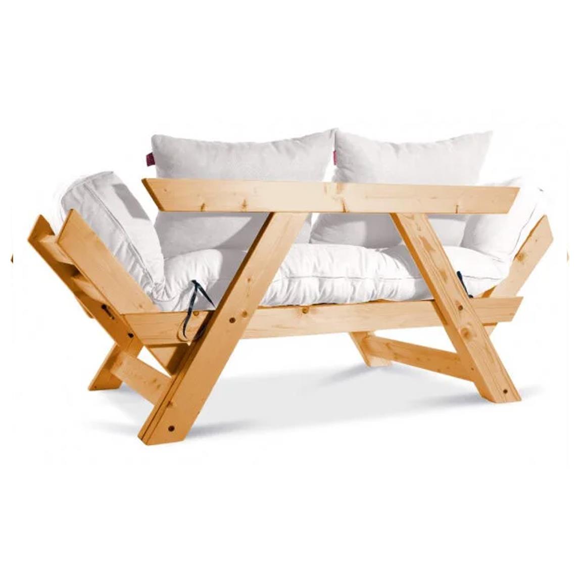 Mobildeco Kombin Wood Ahşap İki Kişilik Kanepe (Ceviz/Krem)