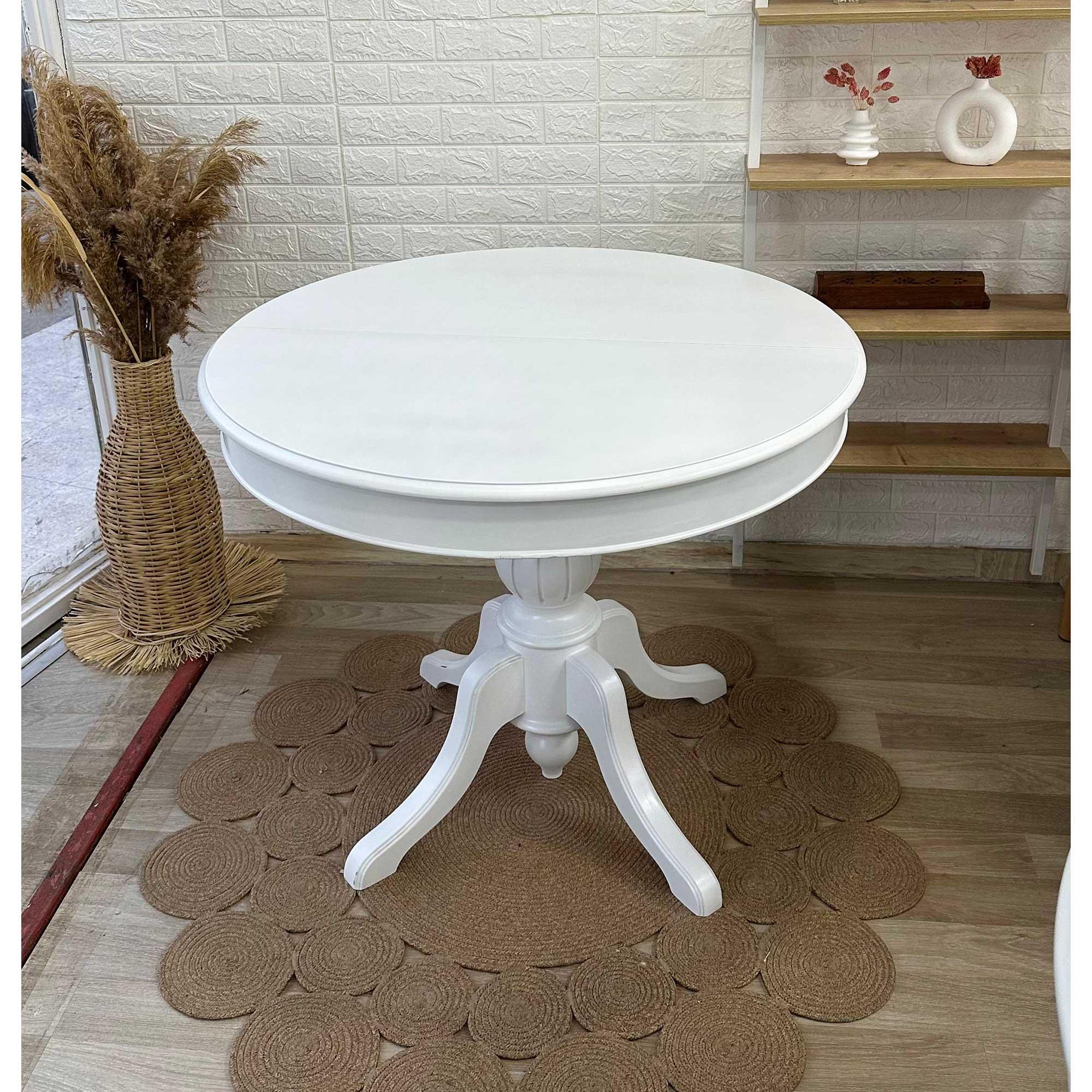 Reyo 90cm Açılır Yuvarlak Baba Ayaklı Masa Beyaz