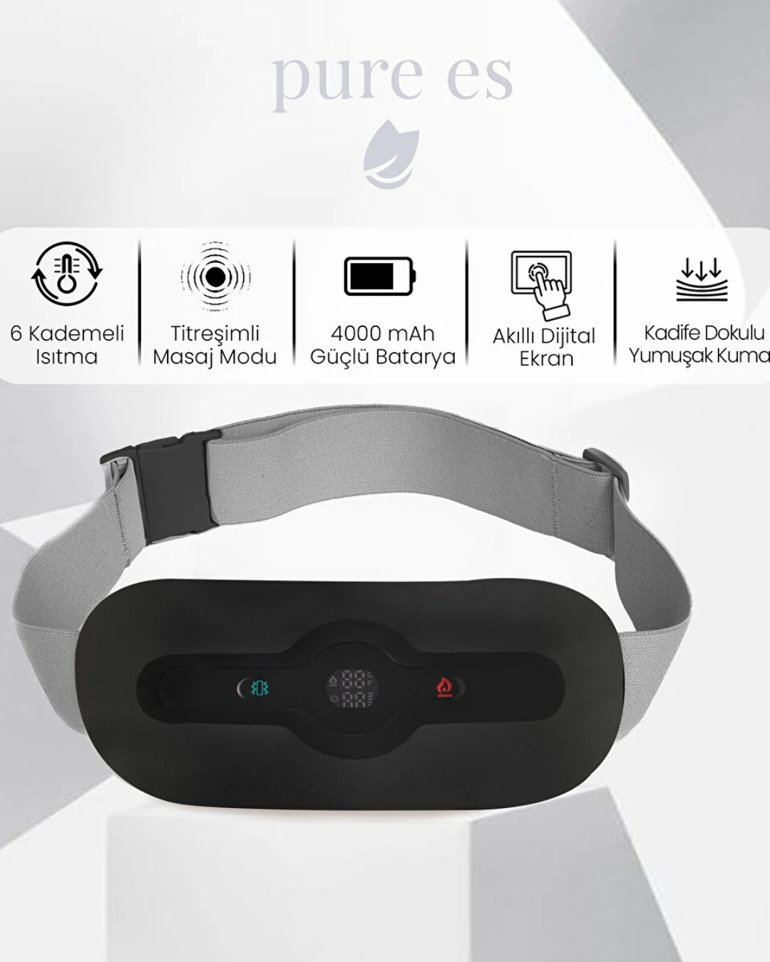 Pure Es Isıtıcılı Akıllı Bel ve Sırt Masaj Kemeri Siyah