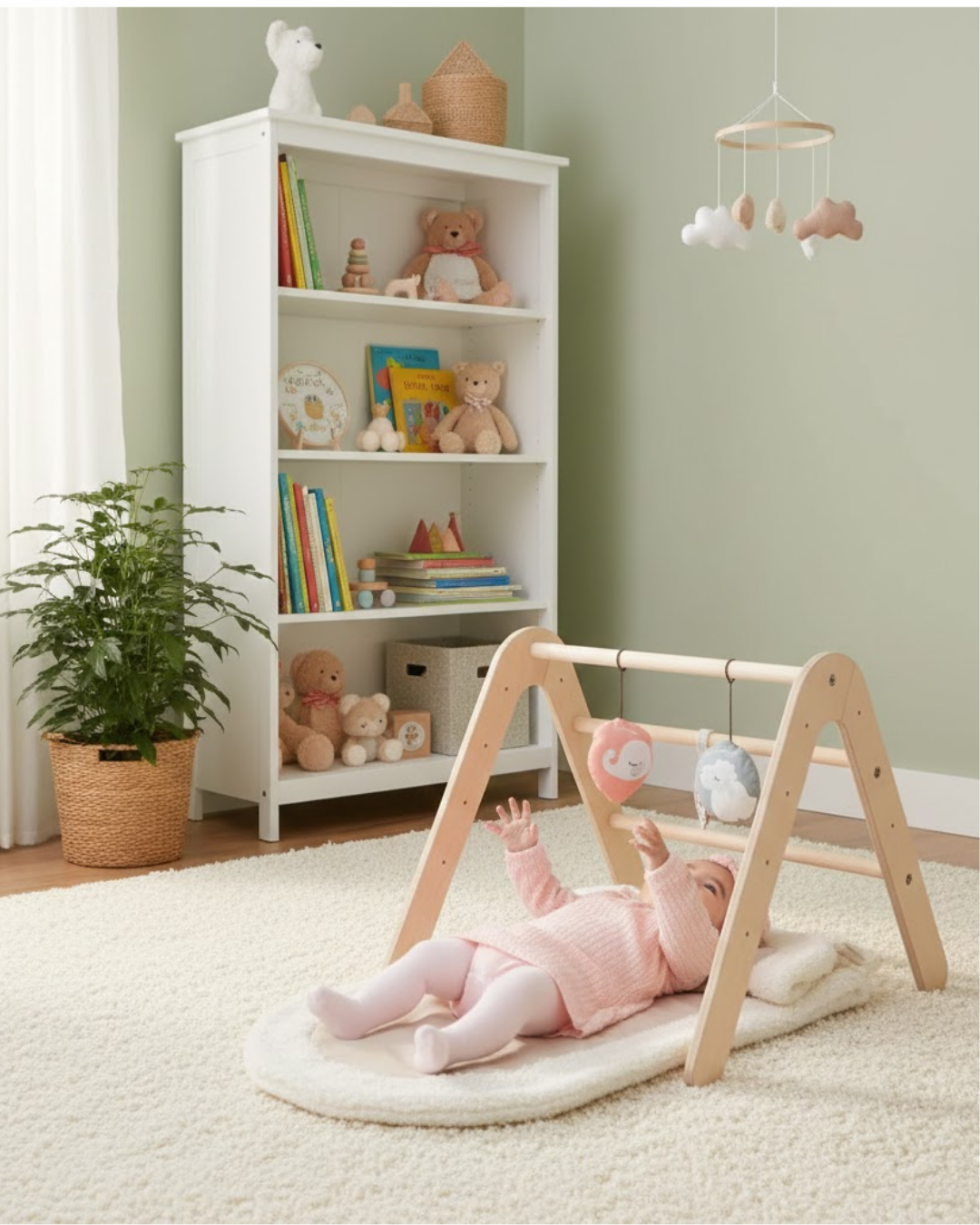 Mamatoyz 17GIMY Doğal Montessori Bebek Egzersiz Oyun Halı Matı ve Kitaplık