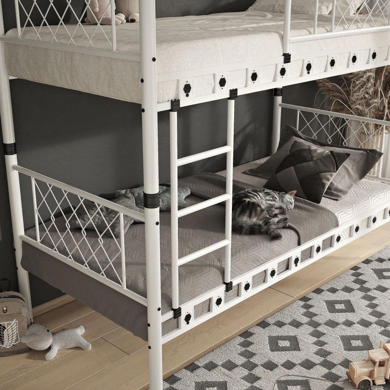 Reyo Argimo Metis Genç Çocuk Yatak Odası Metal Beyaz Ranza 90x200