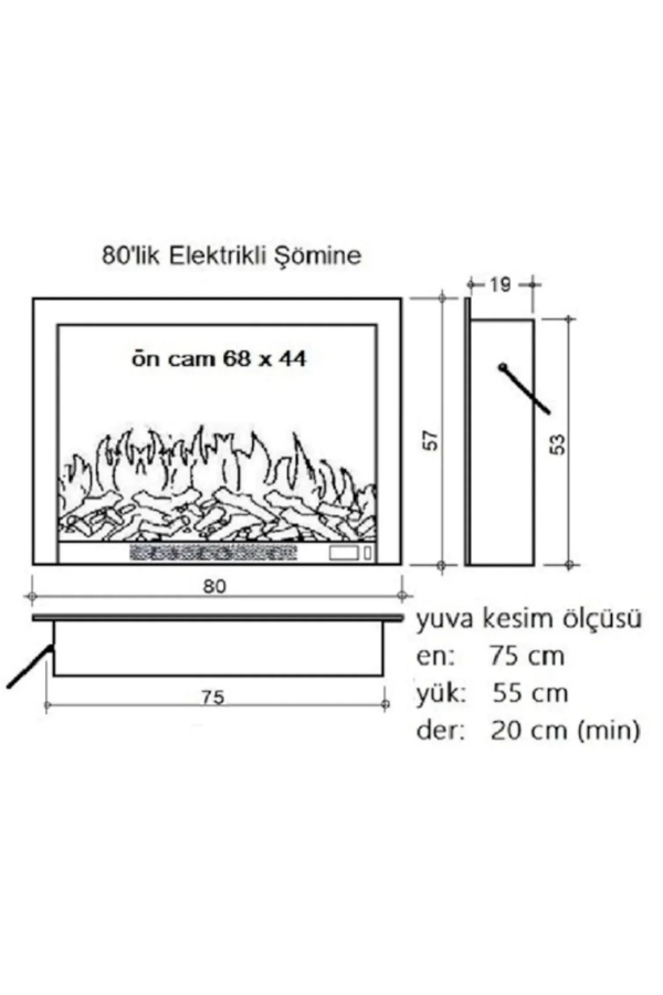 Alaz Efekt 1800W 80cm Bluetooth ve Ses Efektli Dekoratif Elektrlkli Şömine