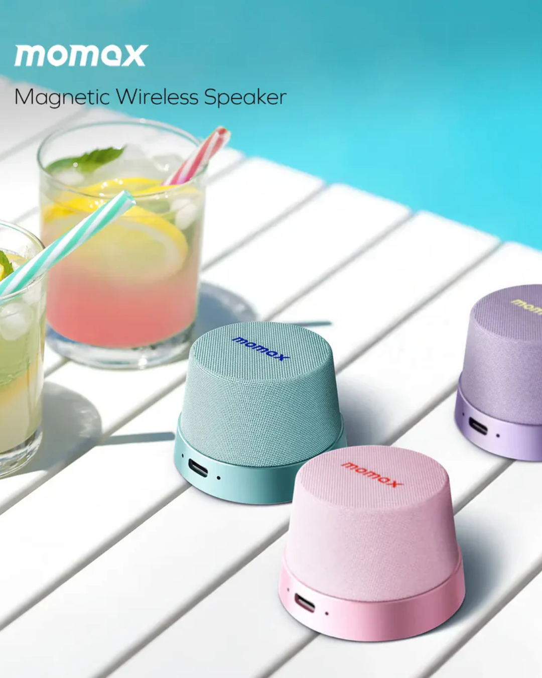 Momax 1-Vibe Go Magnetic Wireless Taşınabilir Kablosuz Hoparlör Pink