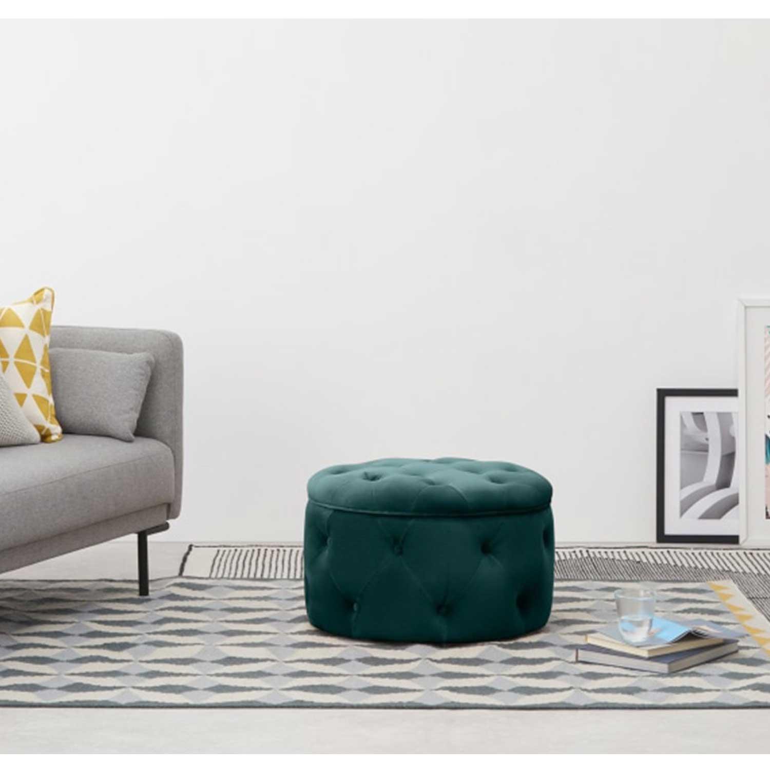 Rengev Duru Oval Puf Sandıklı Yeşil