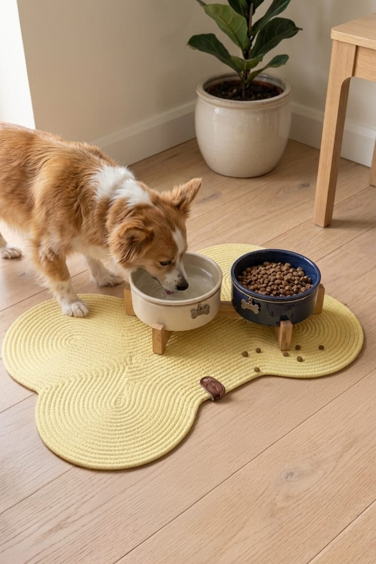 Reyo Pet El Yapımı Kemik Kedi ve Köpek Mama Matı, Kedi Tırmalama Matı, Tress İpli - Açık Sarı