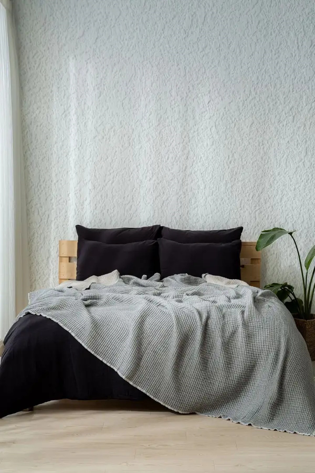Müslin 7 Katlı Lira Serisi Yorgan Çift Kişilik Siyah-Gri 240x260cm (Çift Taraflı)