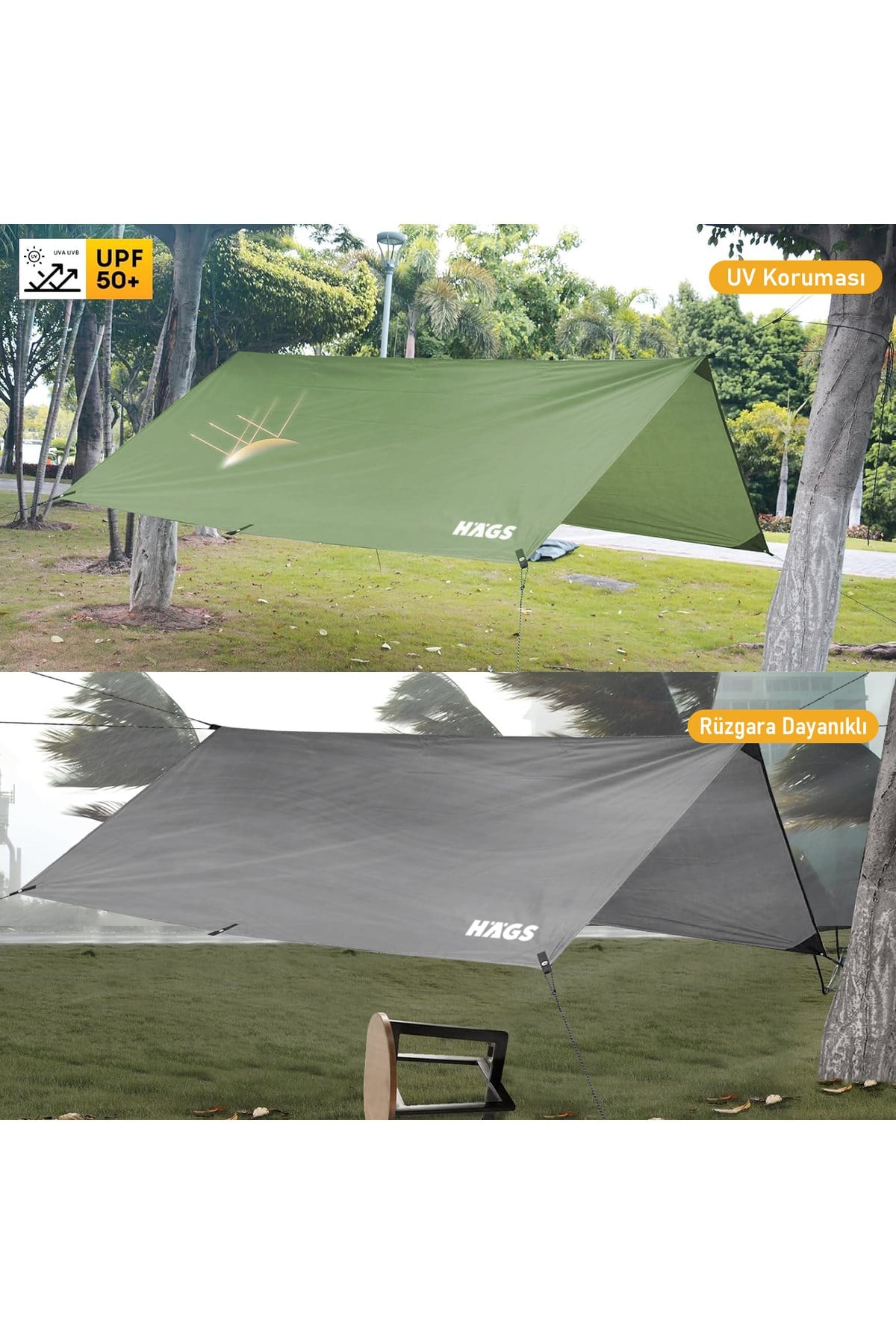 Haegs Tarp Gölgelik Tente, Taşınabilir Örtü Branda Çok İşlevli Outdoor Açık Hava Kamp Seyahat Tente Branda Güneşlik Karavan Tente Yan Çadır Gölgelik - 300x300 cm - Yeşil
