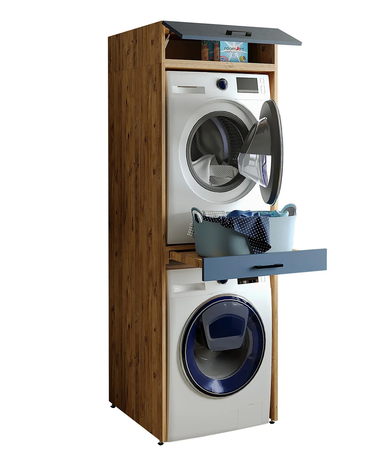 Roomart Çamaşır ve Kurutma Makinesi Dolabı + Üst Dolabı 67x205 Cm Atlantik Çam - Antrasit