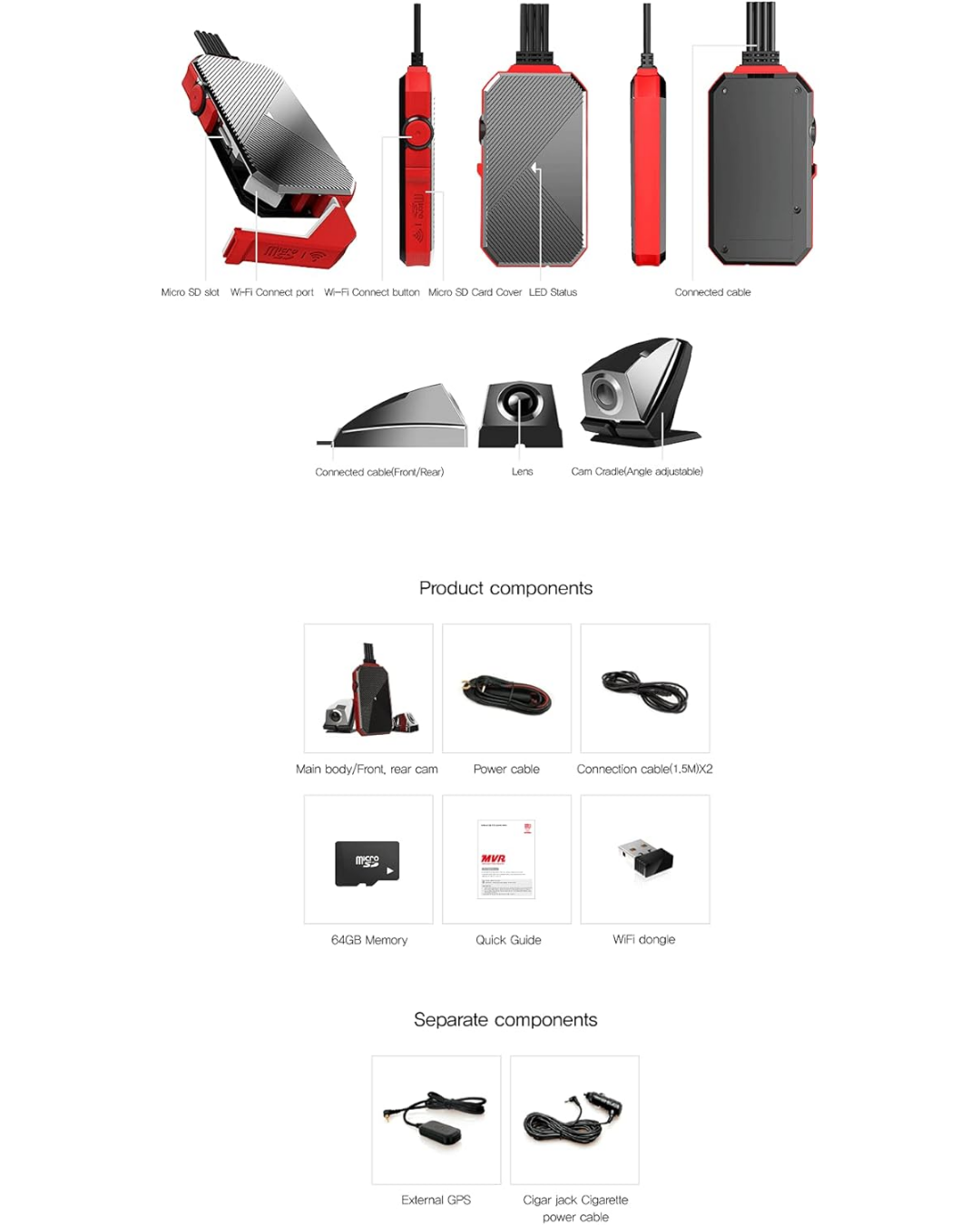 GNet Mvr Motosiklet 2 Kameralı Full Hd Wifi Araç Kamerası