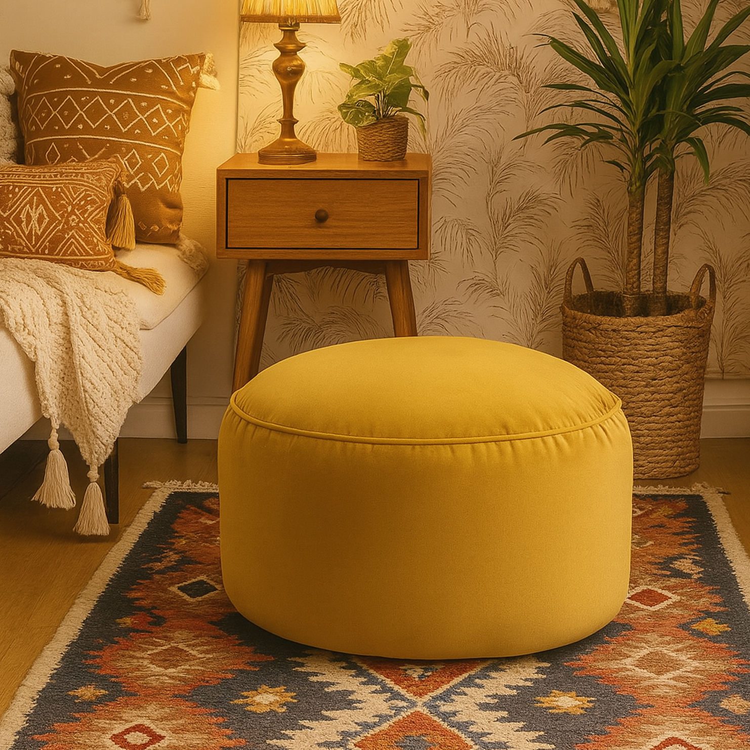 Rengev Rantos Yuvarlak Puf Sarı