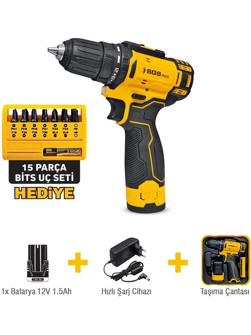 Sgs 5147 Akülü Vidalama Matkabı 12V Tek Akülü 1,5AMPER