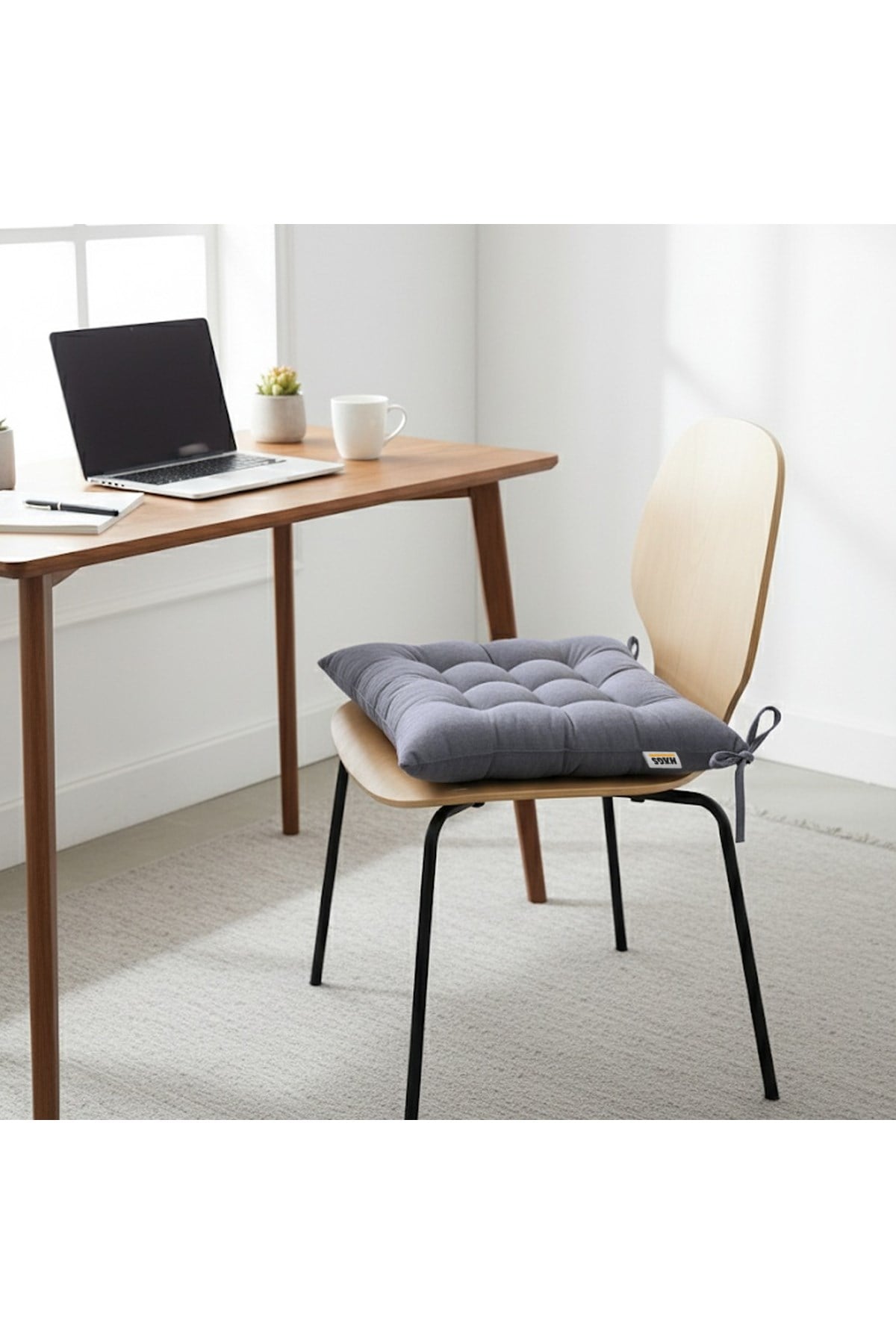 Haegs Sandalye Minderi, Punterez Puntolu Silikon Elyaf Dolgulu, Bağcıklı Mutfak Yemek Sandalyeleri için Oturma Minderi Ofis Sandalyesi Minderi, Yumuşak Konforlu Puf Minder 42x42x6 cm - Gri