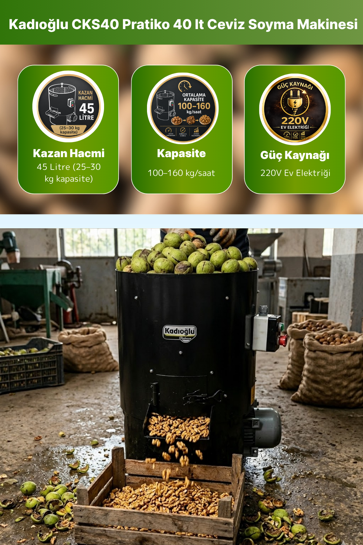 Kadıoğlu CKS40 Pratiko 40 lt Ceviz Soyma Makinesi