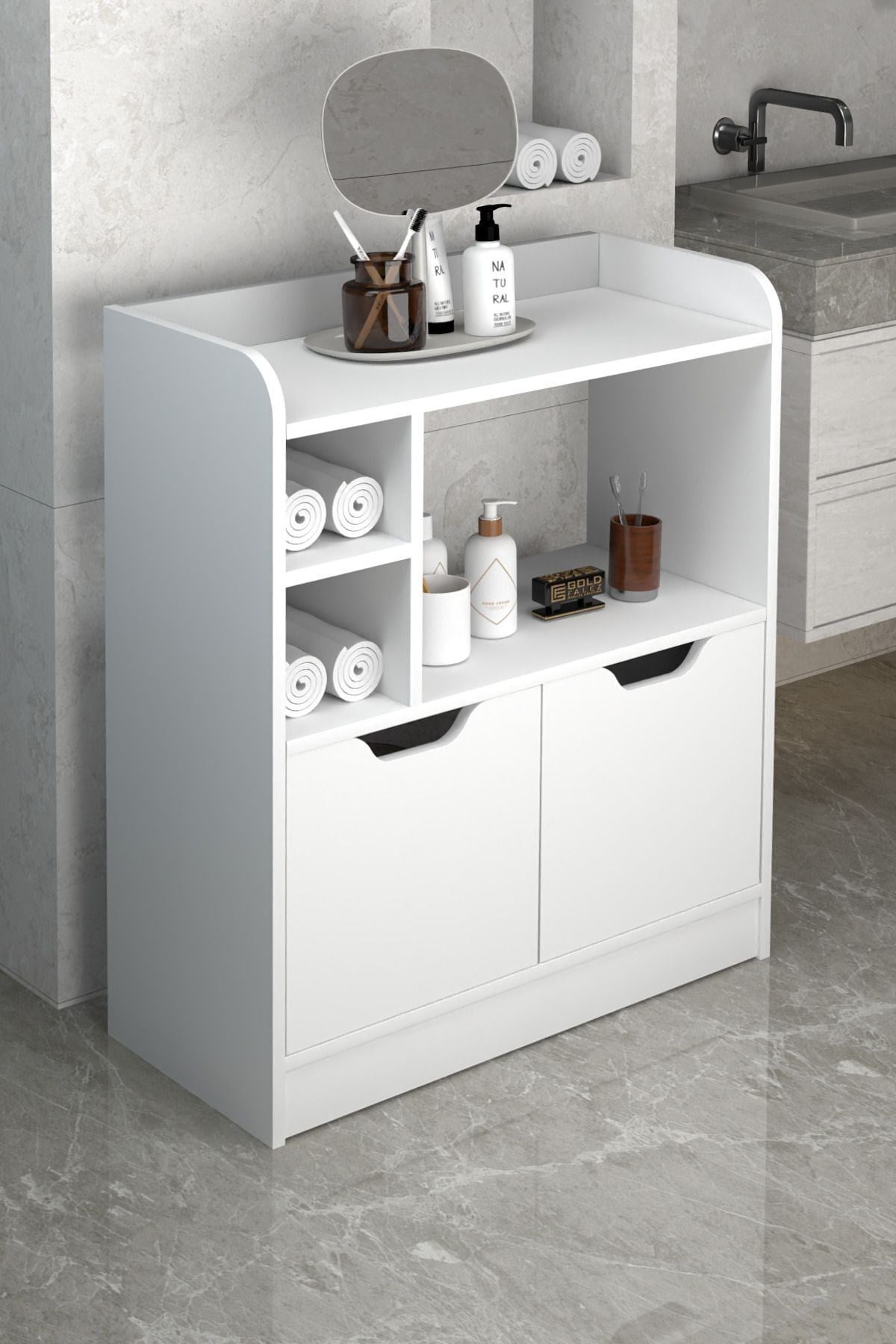 Reyo Falez İkal Banyo Dolabı Çok Amaçlı Havluluk 2 Kapaklı Raflı Beyaz