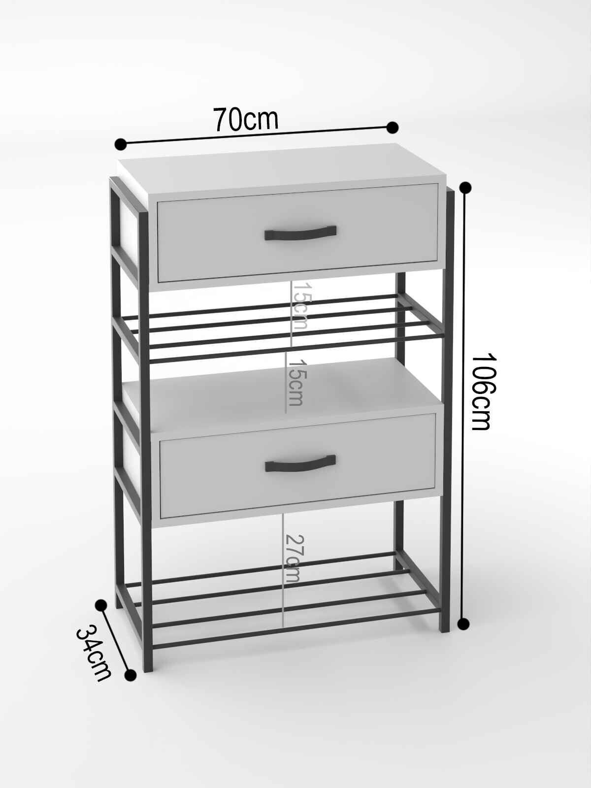Reyo Falez Ayakkabılık Ahşap 2 Kapaklı Metal Raflı 4 Katlı Çok Amaçlı Raf Dolap Beyaz