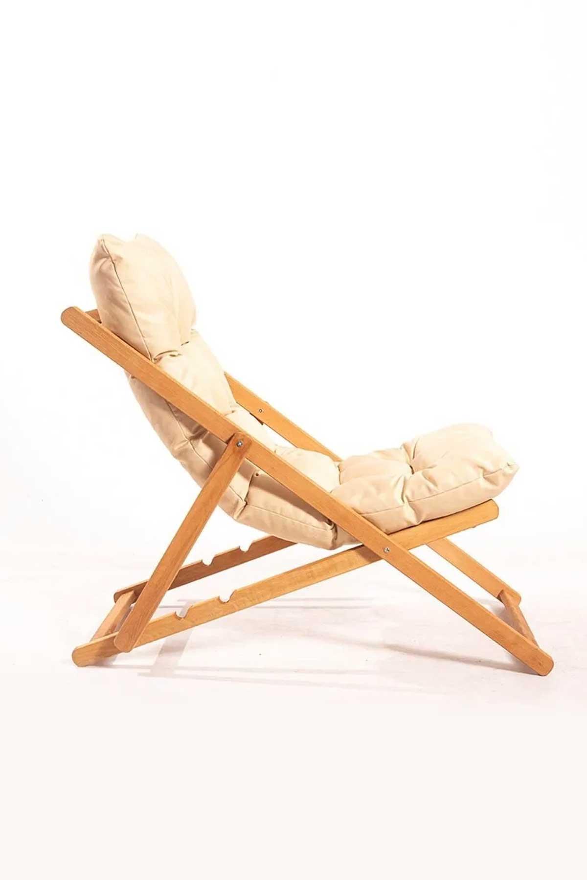 Reyo Flex 2'li Ahşap Puf Minderli Bahçe, Balkon, Teras ve Plaj Katlanır Şezlong Set Bistro