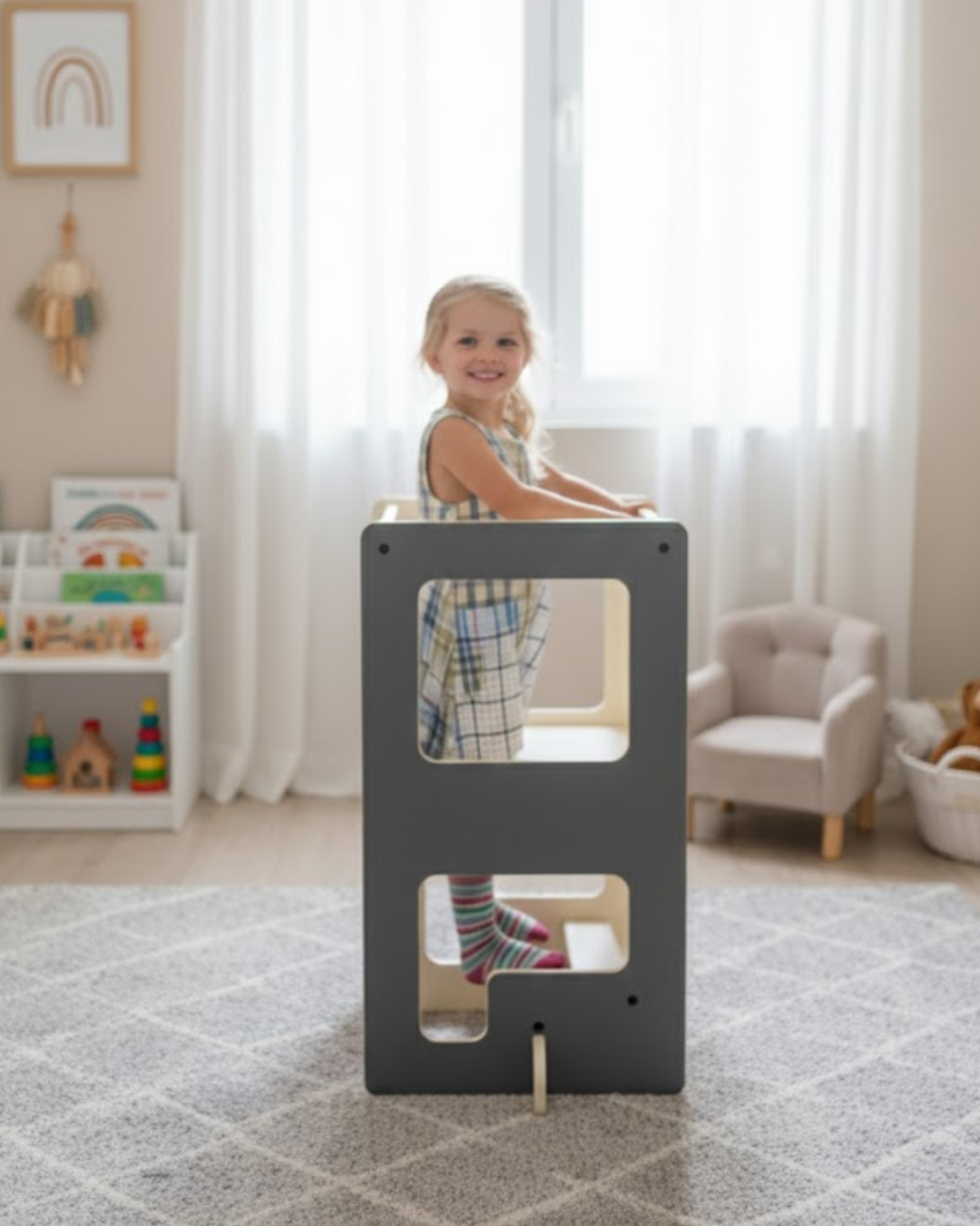 Mamatoyz Flip Gri 3'ü 1 Arada Öğrenme Kulesi & Aktivite Masası & Yazı Tahtası