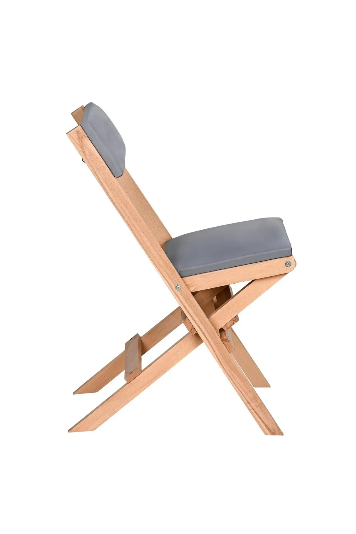 BySay Ahşap Katlanır Döşeme Minderli 3'lü Bistro Set Bahçe Takımı Naturel Gri