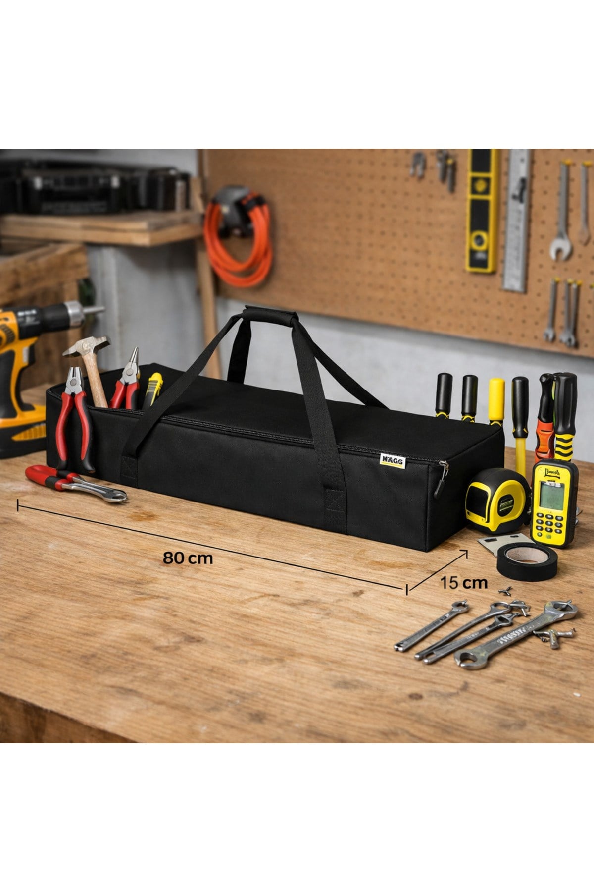 Haegs Taşıma Çantası, Çok Amaçlı Küçük Alet Çantası, Fermuarlı Dayanıklı, Kamp Malzemeleri Saklama Çantası, 20L (80 x 25 x 10 cm) Siyah