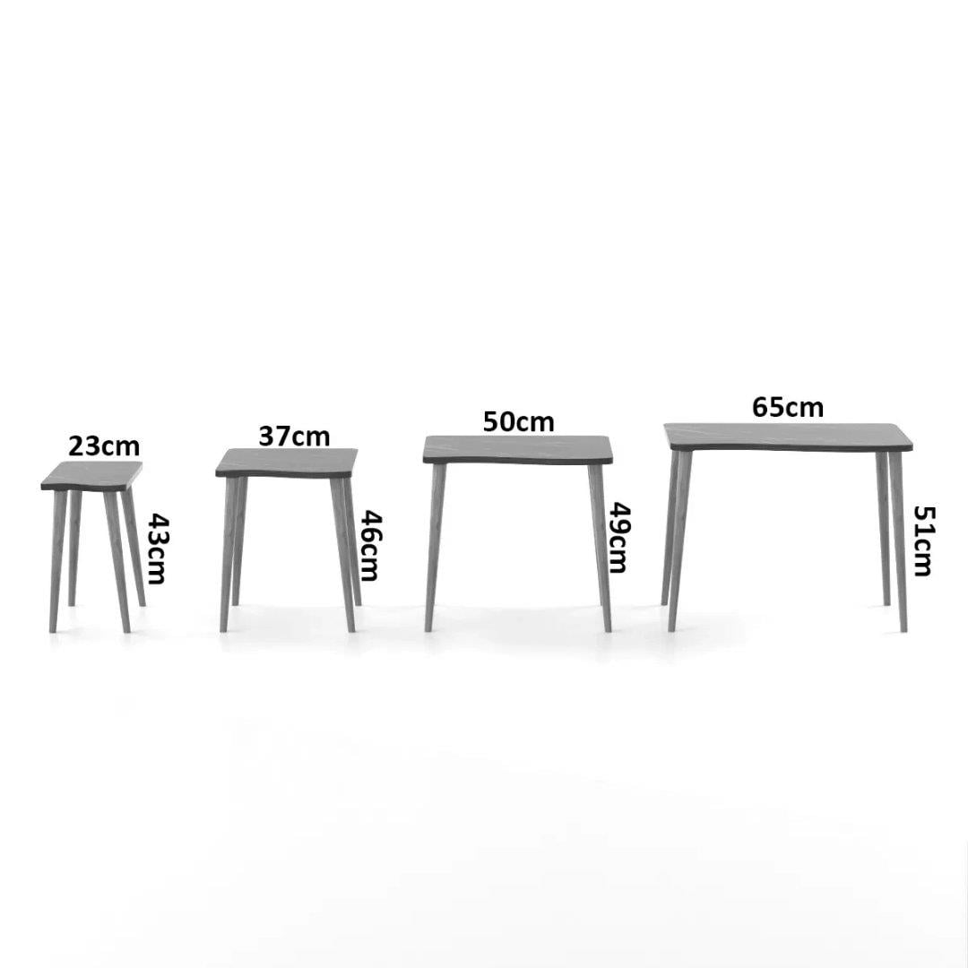 Reyo Zigon Sehpa Ahşap 4'lü Kare Krem - OUTLET 3