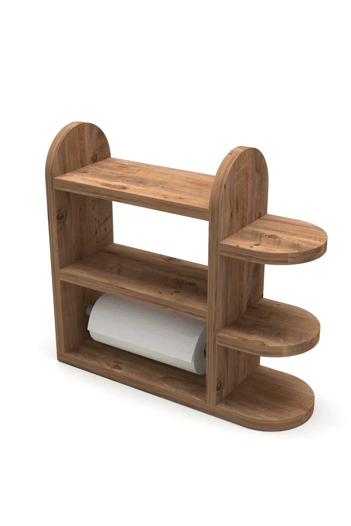 Reyo Home Modern Peçetelikli Baharatlık Mutfak Rafı Atlantik Çam