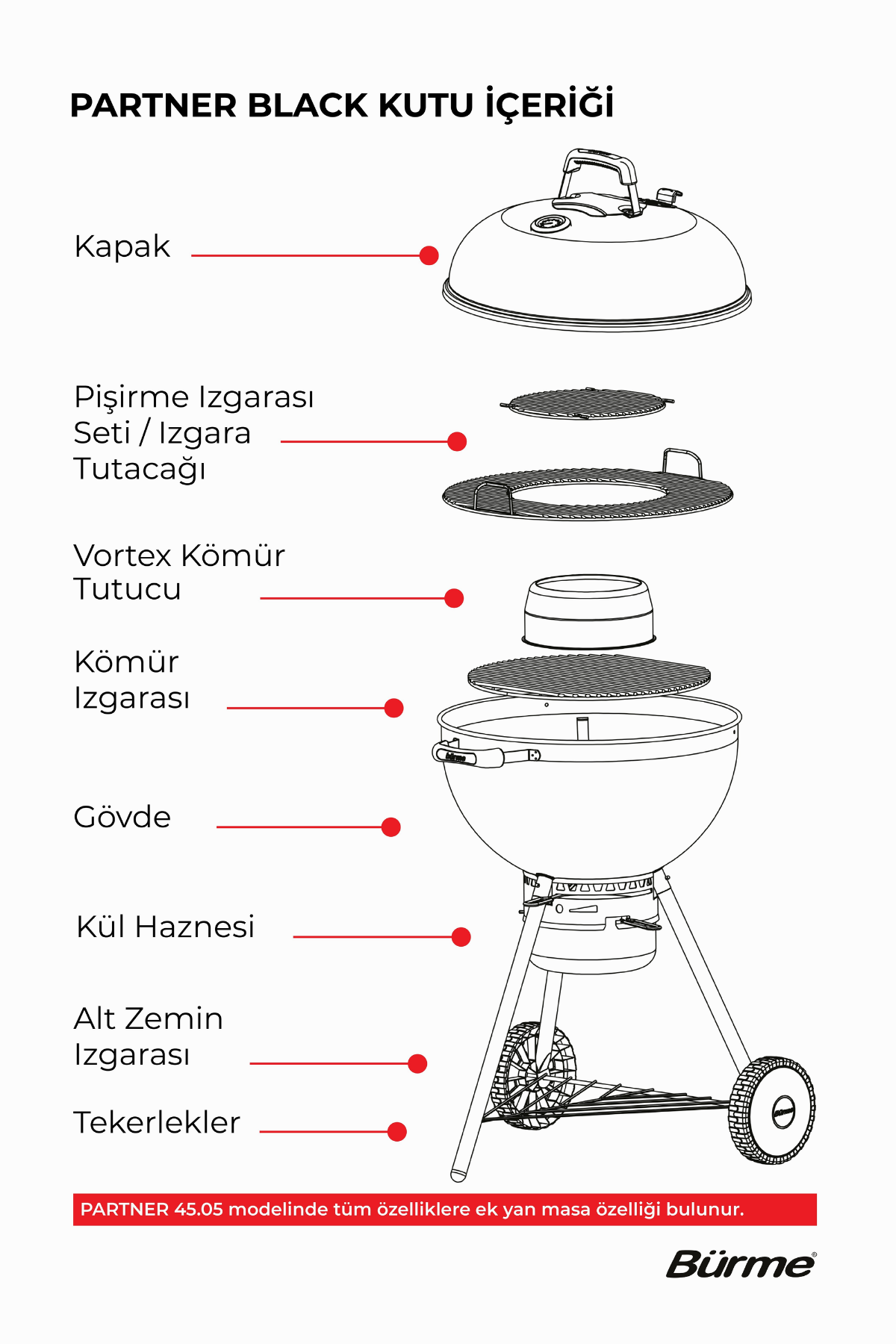 Bürme Partner 45.05 Black Masalı Profesyonel Kömürlü Barbekü