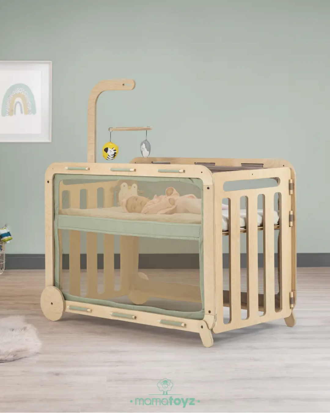 Mamatoyz MyCrib Güvenli ve Ayarlanabilir Ahşap Bebek Beşiği